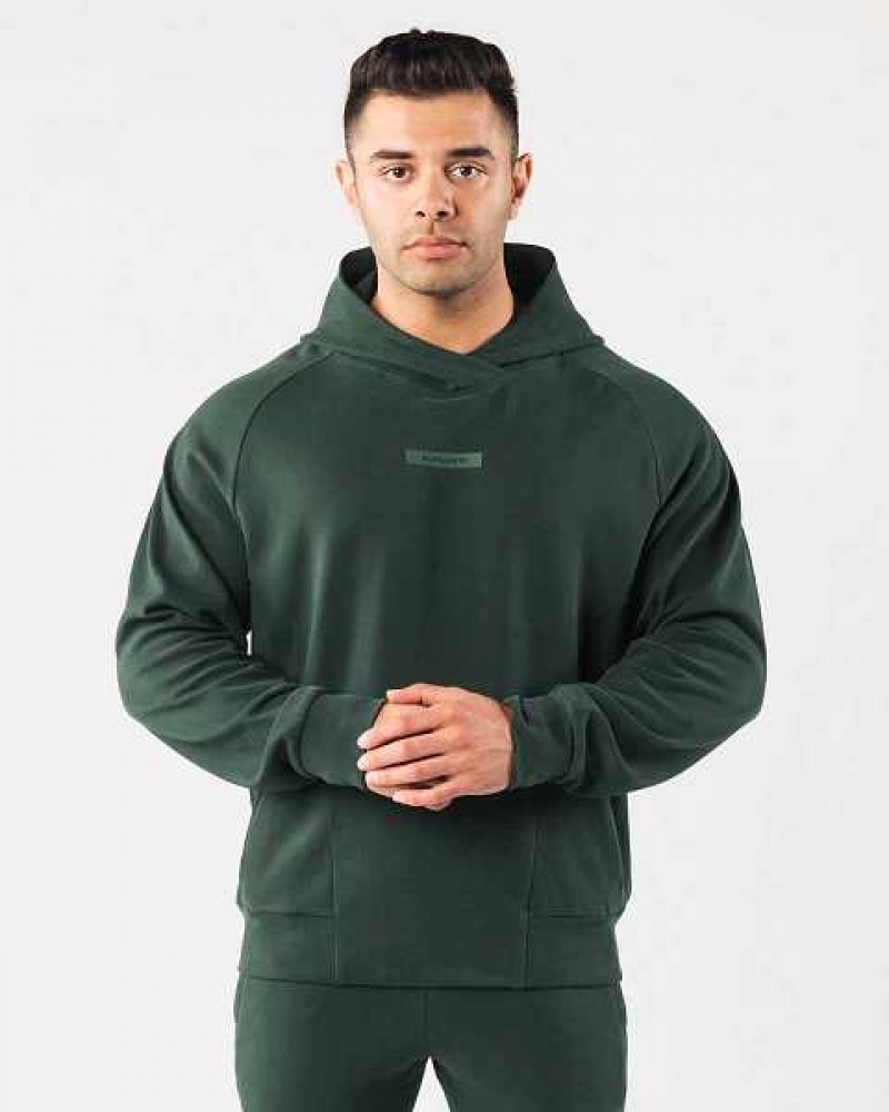 Green Men\'s Alphalete Identity Pro Hoodie | UAE-516924