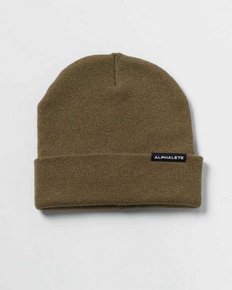 Green Unisex Alphalete Essential Foldover Beanie | UAE-359271