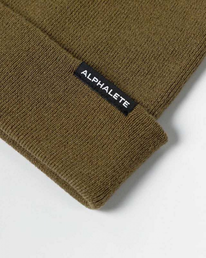 Green Unisex Alphalete Essential Foldover Beanie | UAE-359271