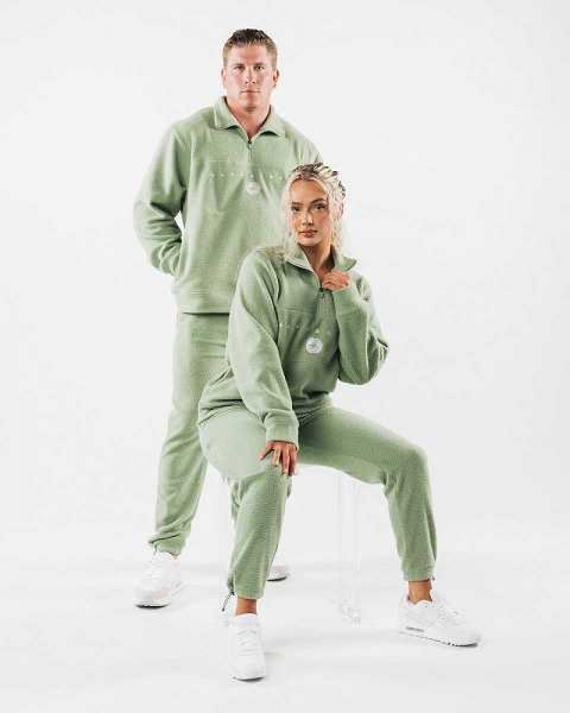 Green Unisex Alphalete King Quarter Zip Jackets | UAE-260857