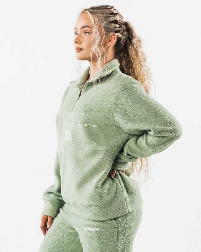 Green Unisex Alphalete King Quarter Zip Jackets | UAE-260857