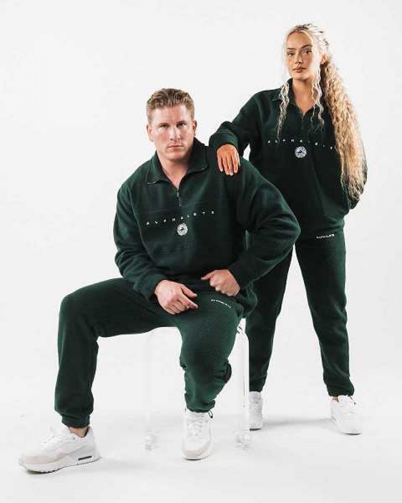 Green Unisex Alphalete King Quarter Zip Jackets | UAE-470158