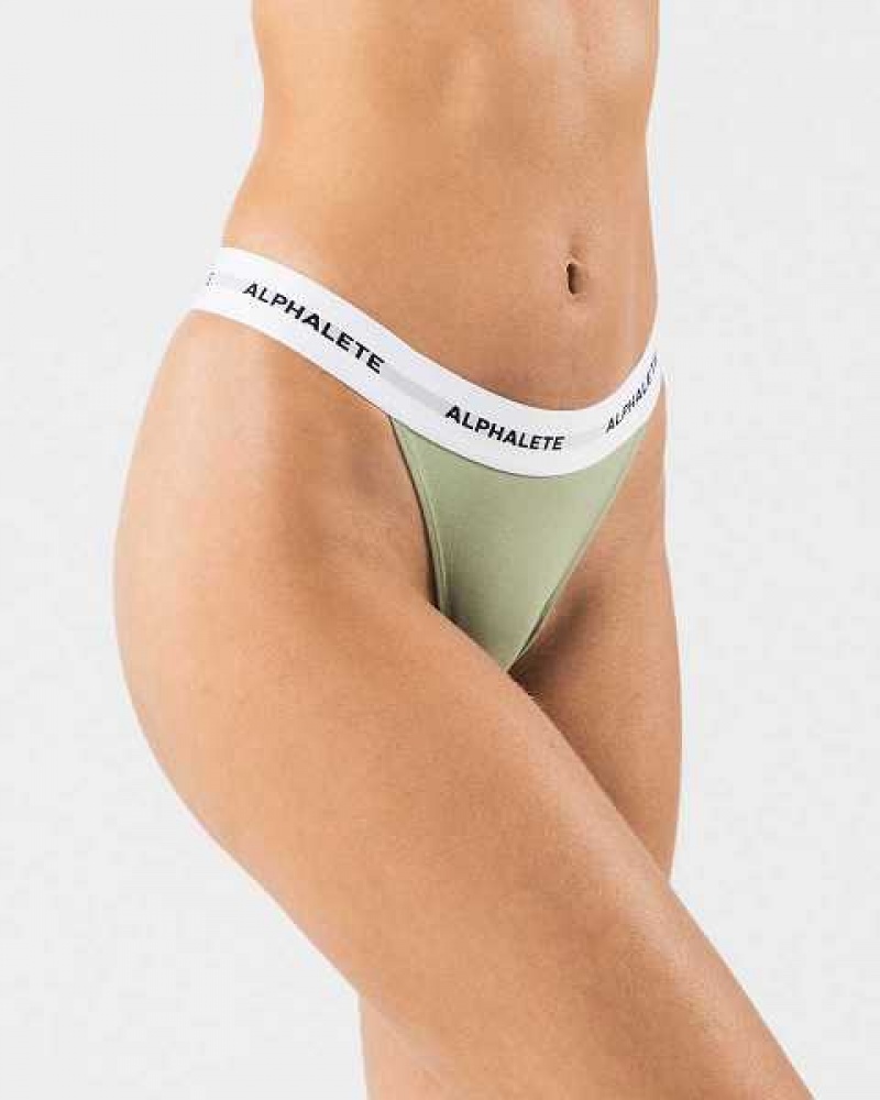 Green Women's Alphalete Acute Thong Underwear | UAE-916382