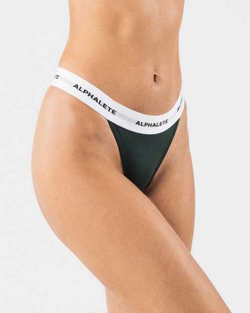 Green Women's Alphalete Acute Thong Underwear | UAE-347056