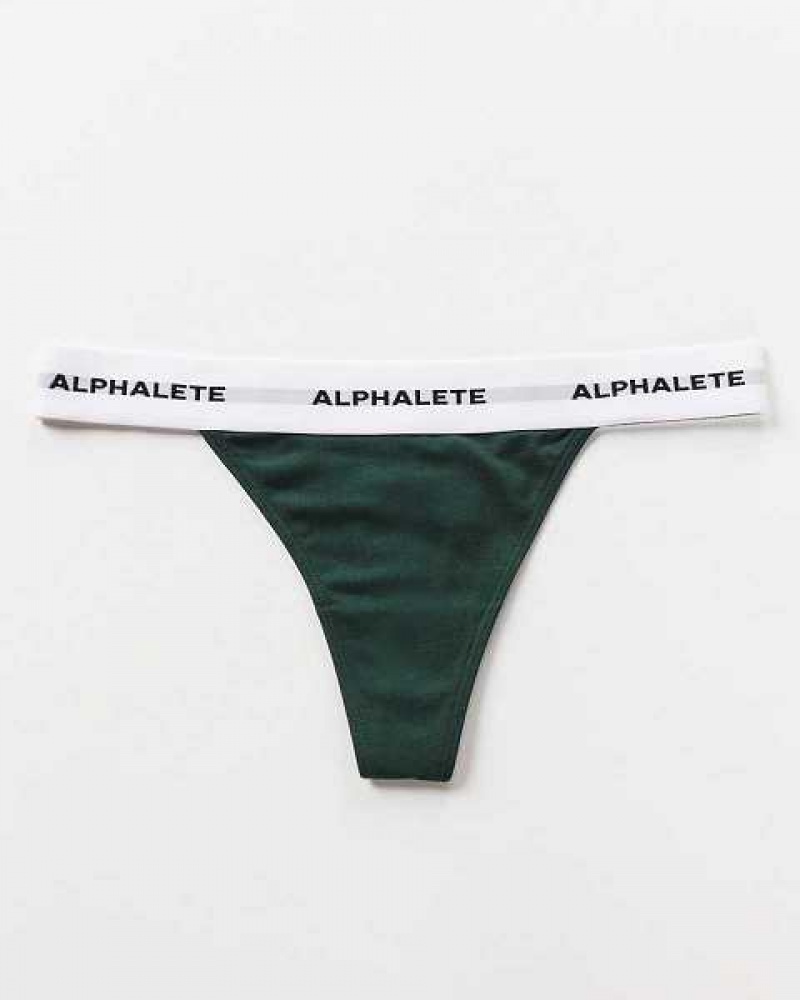 Green Women's Alphalete Acute Thong Underwear | UAE-347056