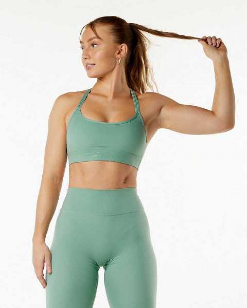 Green Women\'s Alphalete Alphalux Tri Sports Bra | UAE-632718