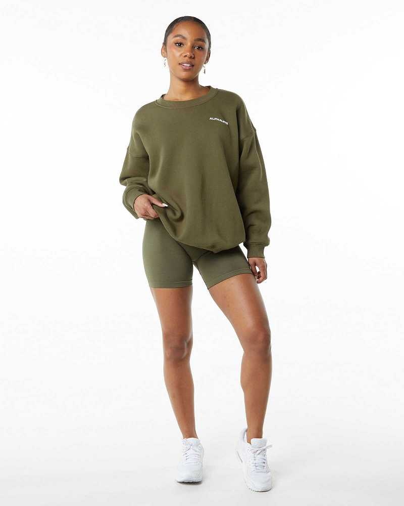 Green Women's Alphalete Classic Crew Long Sleeve Shirts | UAE-672135