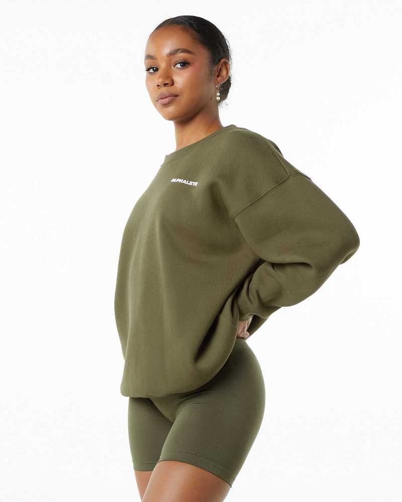 Green Women's Alphalete Classic Crew Long Sleeve Shirts | UAE-672135