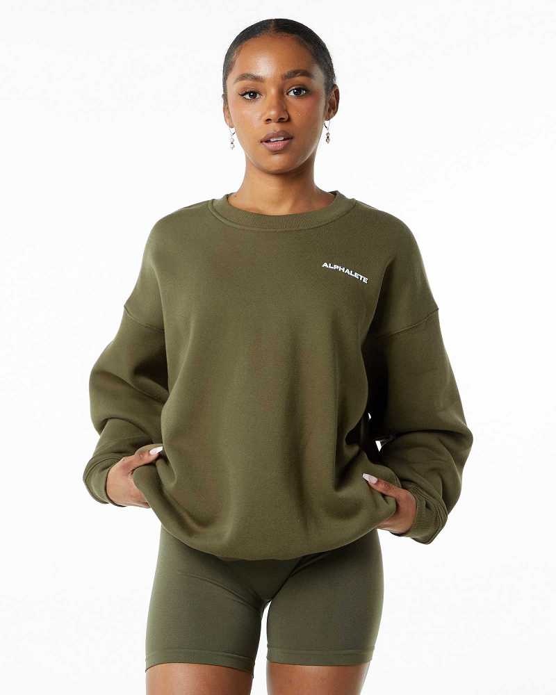 Green Women\'s Alphalete Classic Crew Long Sleeve Shirts | UAE-672135