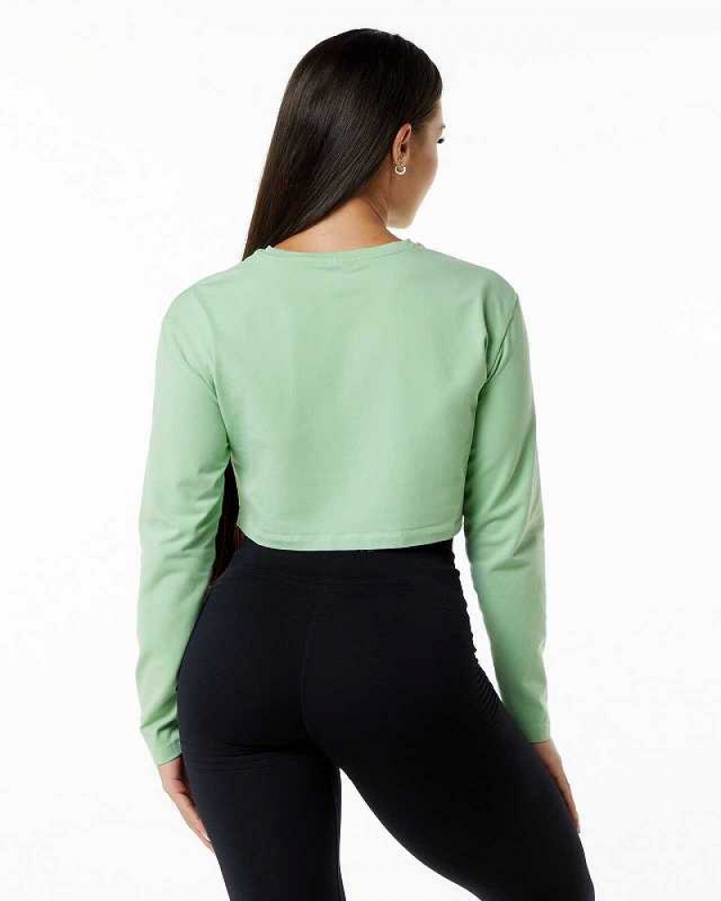 Green Women's Alphalete Dynasty LS Crop Long Sleeve Shirts | UAE-981276