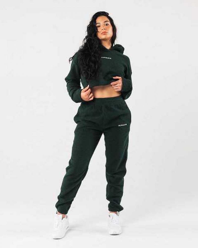 Green Women's Alphalete King Crop Hoodie | UAE-984135