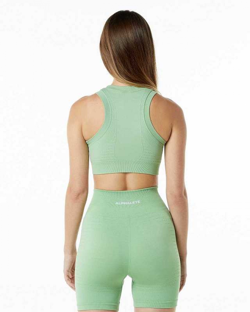 Green Women's Alphalete Ozone Crop Sports Bra | UAE-489502