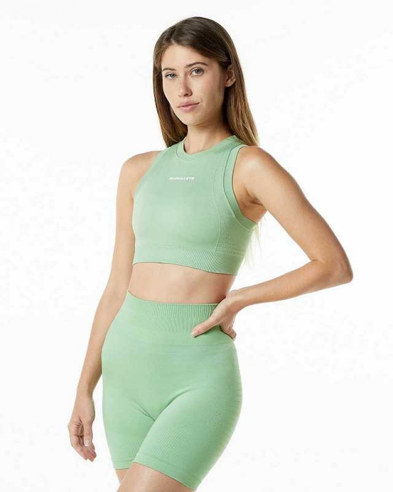 Green Women's Alphalete Ozone Crop Sports Bra | UAE-489502