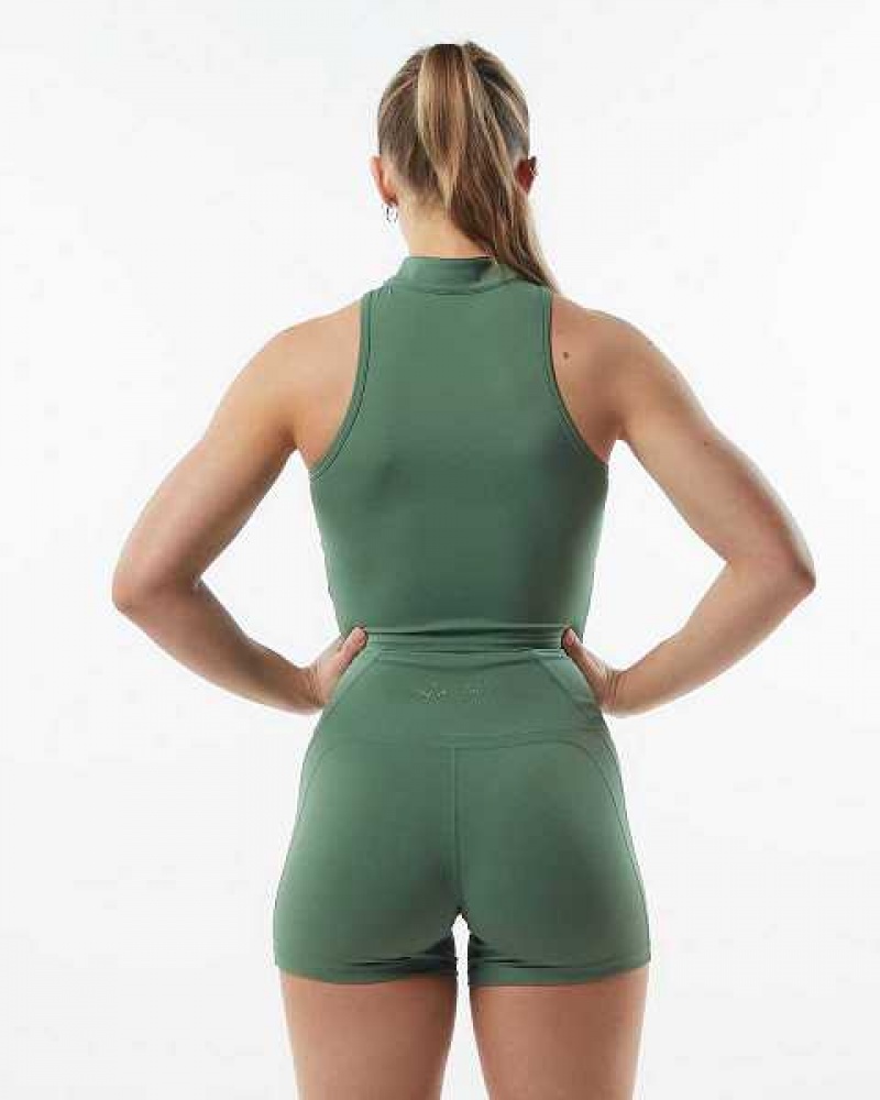 Green Women's Alphalete Pulse Zip Tanks | UAE-159036