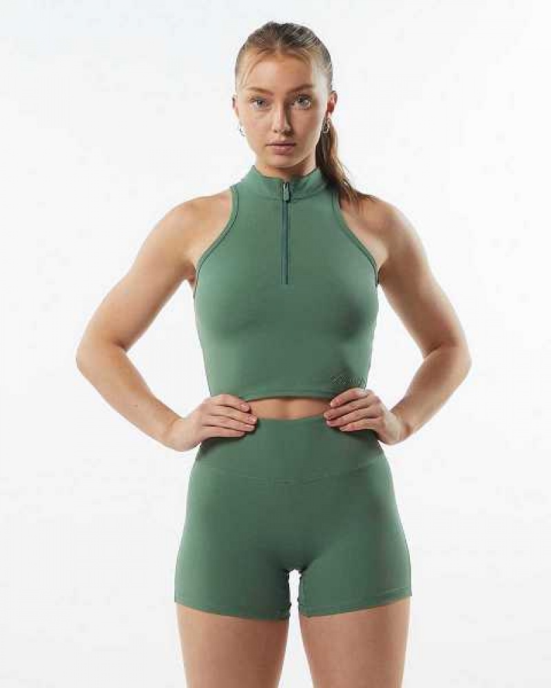 Green Women\'s Alphalete Pulse Zip Tanks | UAE-159036