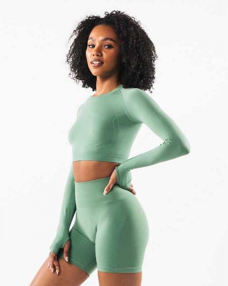 Green Women's Alphalete Stratus LS Crop Long Sleeve Shirts | UAE-346758