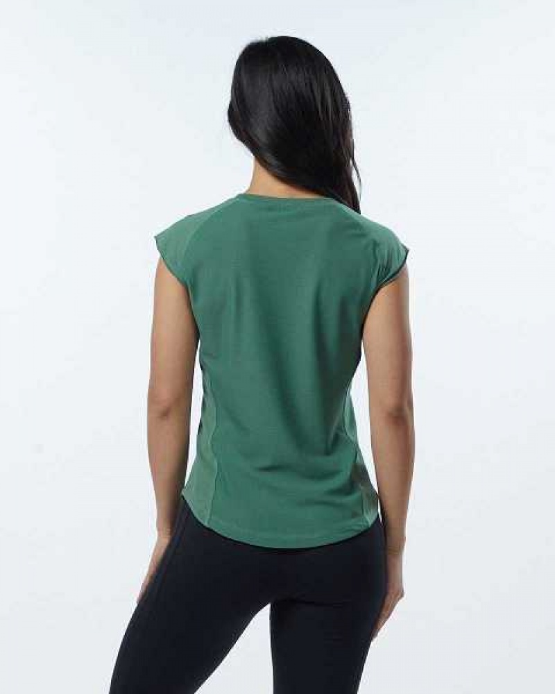 Green Women's Alphalete Velocity Short Sleeve Shirts | UAE-645308