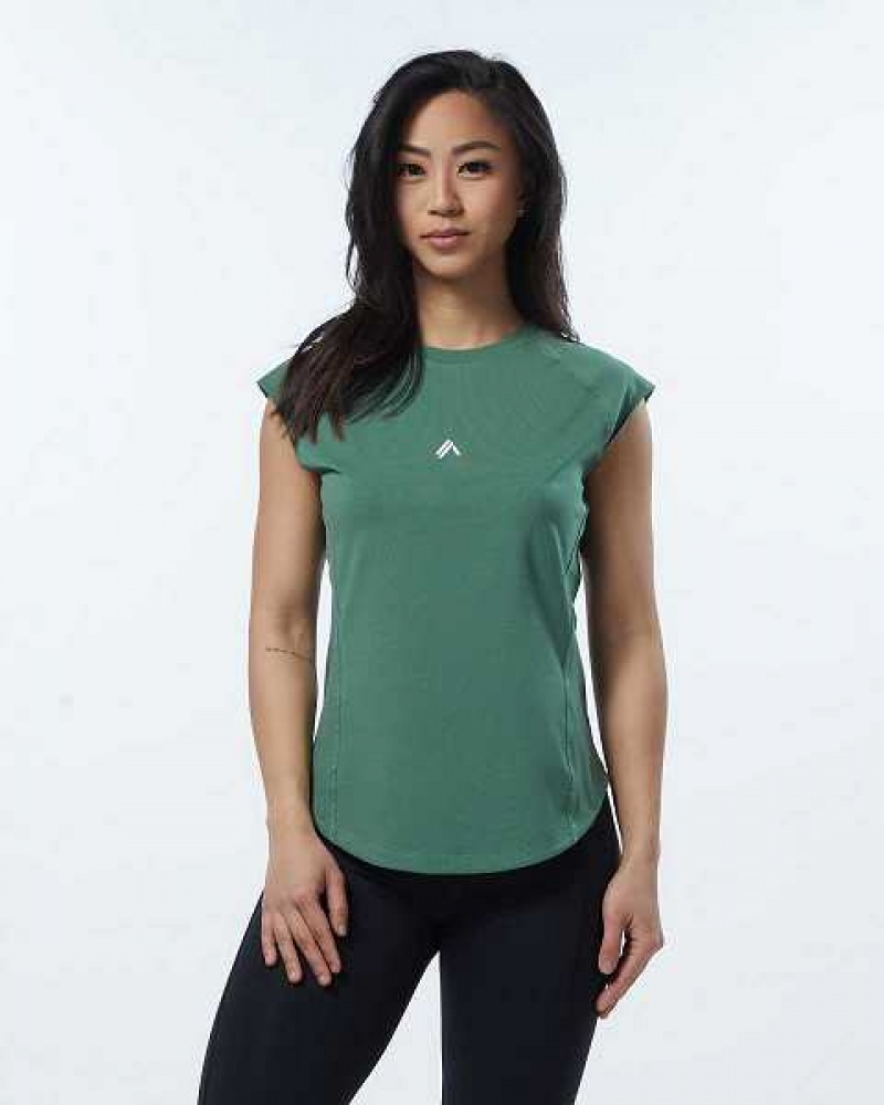 Green Women\'s Alphalete Velocity Short Sleeve Shirts | UAE-645308