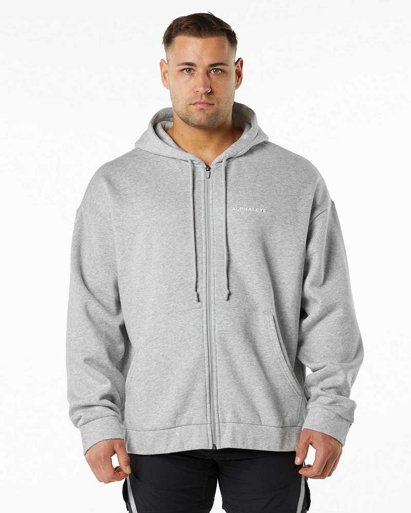 Grey Men\'s Alphalete Classic Full-Zip Jackets | UAE-351987