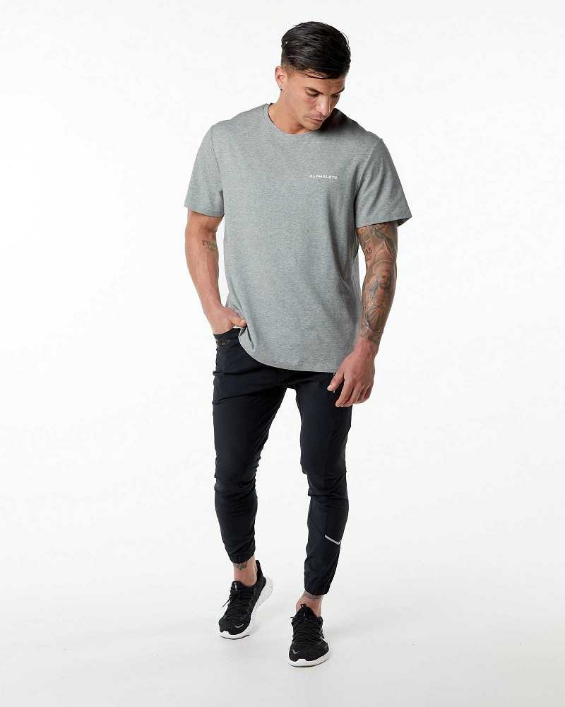 Grey Men's Alphalete Classic Short Sleeve Shirts | UAE-370859