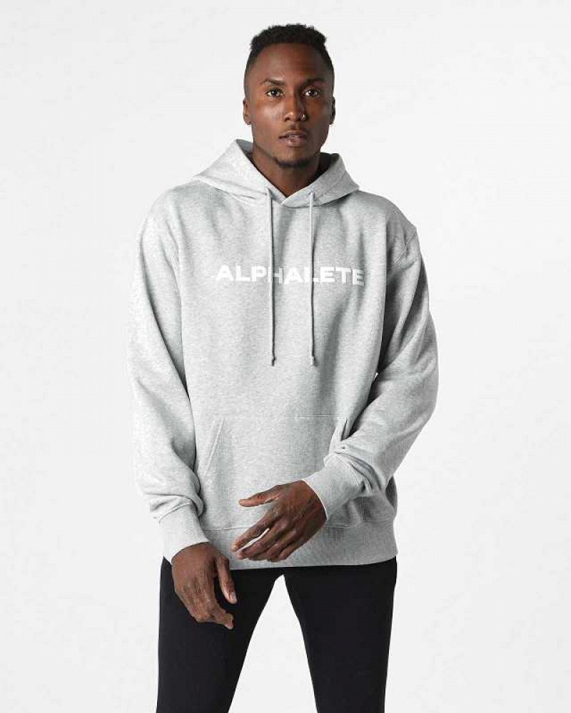 Grey Men\'s Alphalete Core Hoodie | UAE-198375