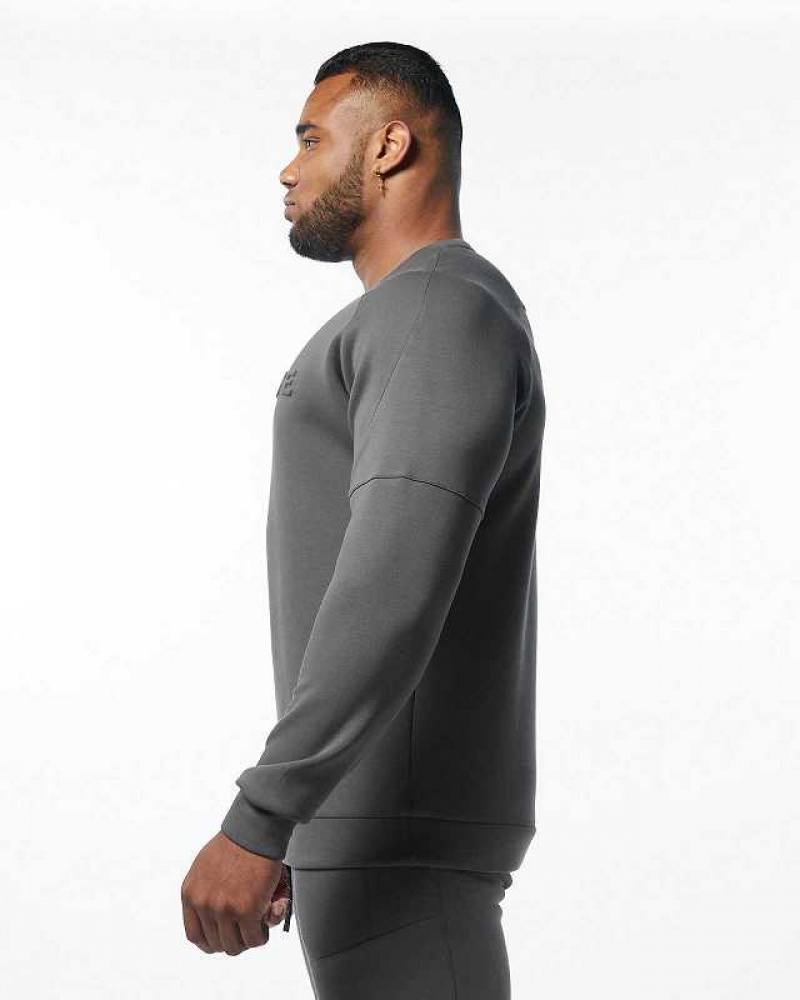 Grey Men's Alphalete ELMTS Crewneck Sweater | UAE-843192