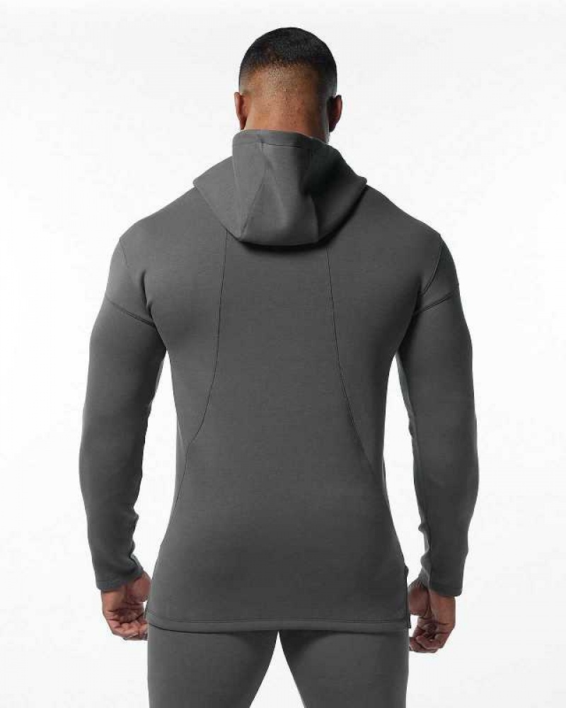 Grey Men's Alphalete ELMTS Fitted Hoodie | UAE-271384