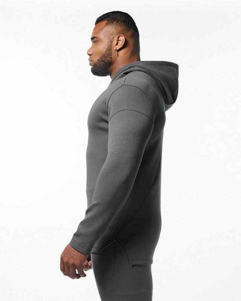 Grey Men's Alphalete ELMTS Fitted Hoodie | UAE-271384