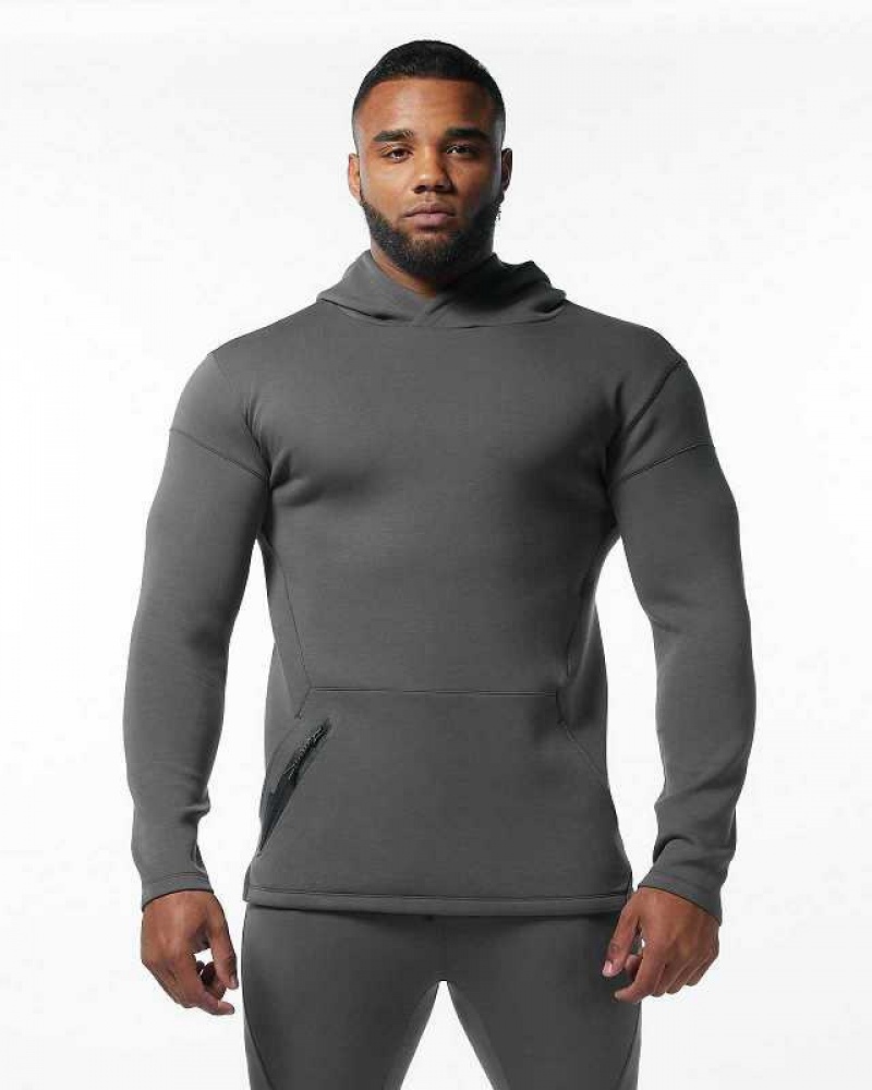 Grey Men\'s Alphalete ELMTS Fitted Hoodie | UAE-271384