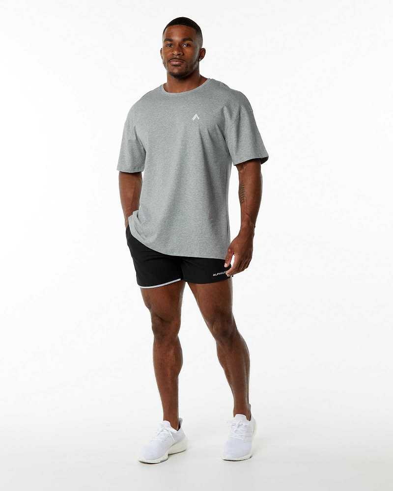 Grey Men's Alphalete Emblem Short Sleeve Shirts | UAE-752069