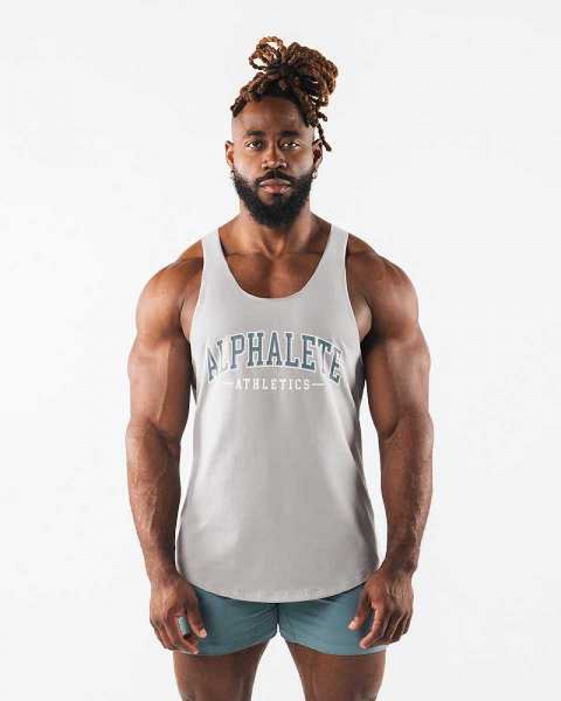 Grey Men\'s Alphalete Paisley Print Raw Cut Tanks | UAE-852763