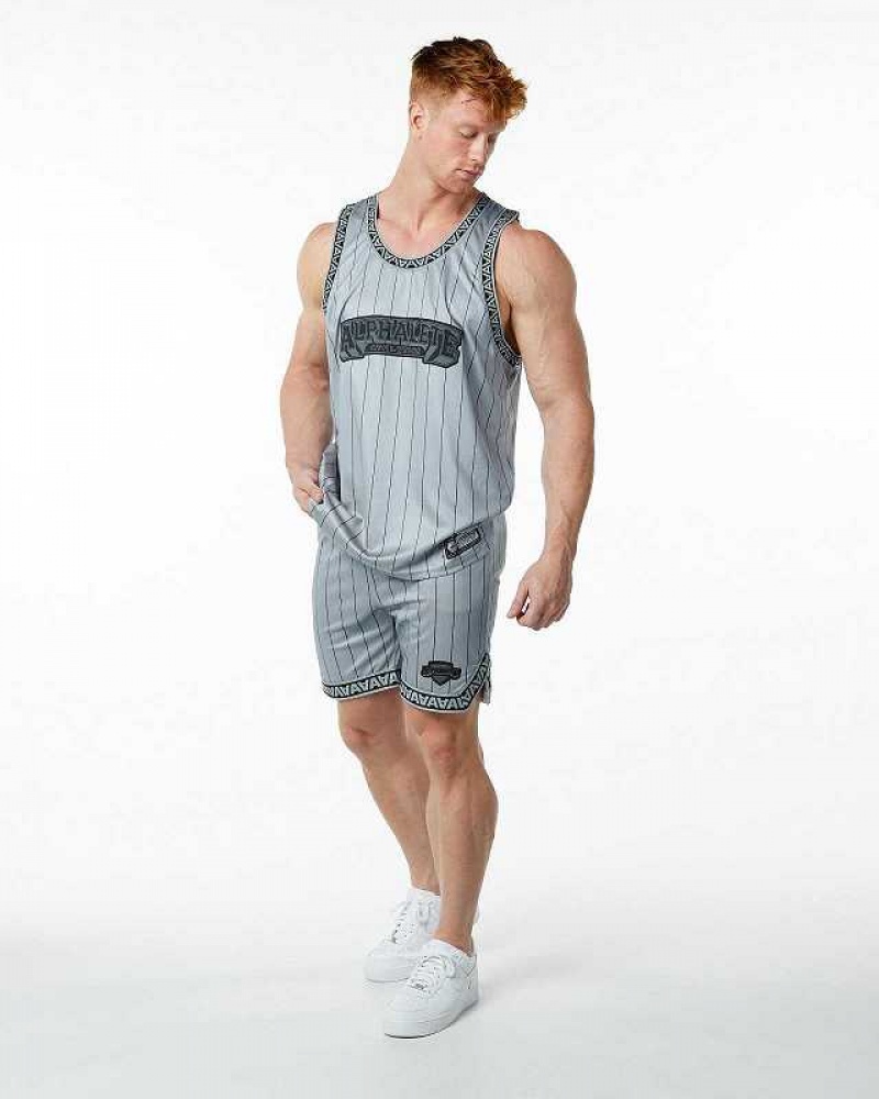 Grey Men's Alphalete Varsity Basketball Tanks | UAE-789631