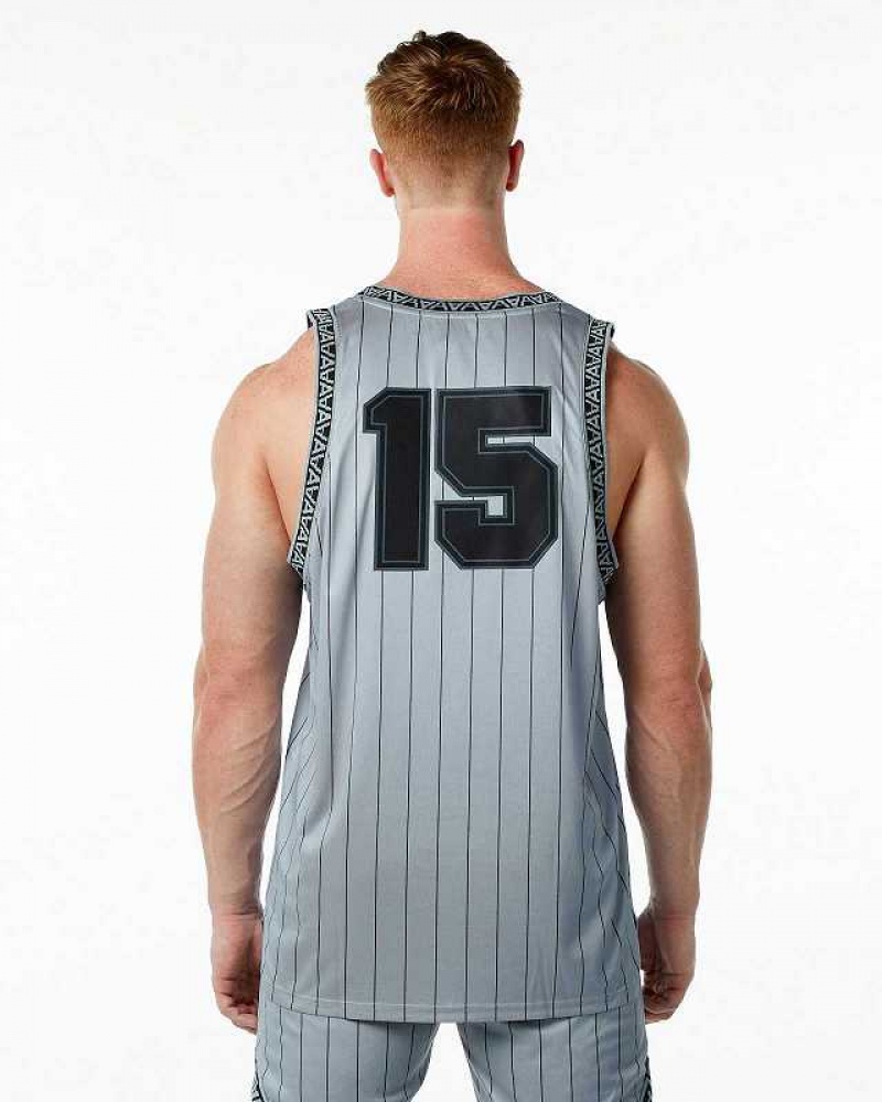 Grey Men's Alphalete Varsity Basketball Tanks | UAE-789631