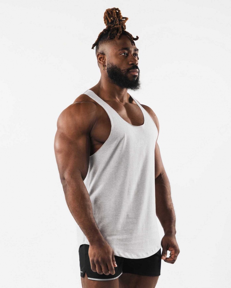 Grey Men's Alphalete Wolf Head Raw Cut Tanks | UAE-438165