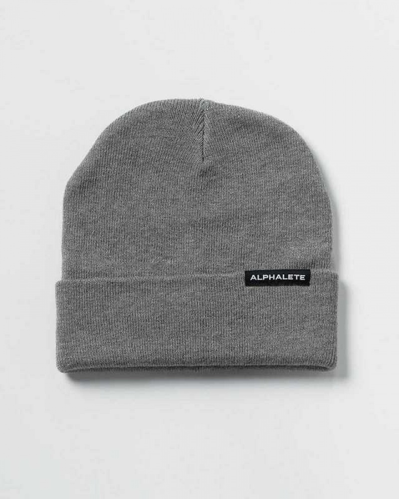 Grey Unisex Alphalete Essential Foldover Beanie | UAE-649802