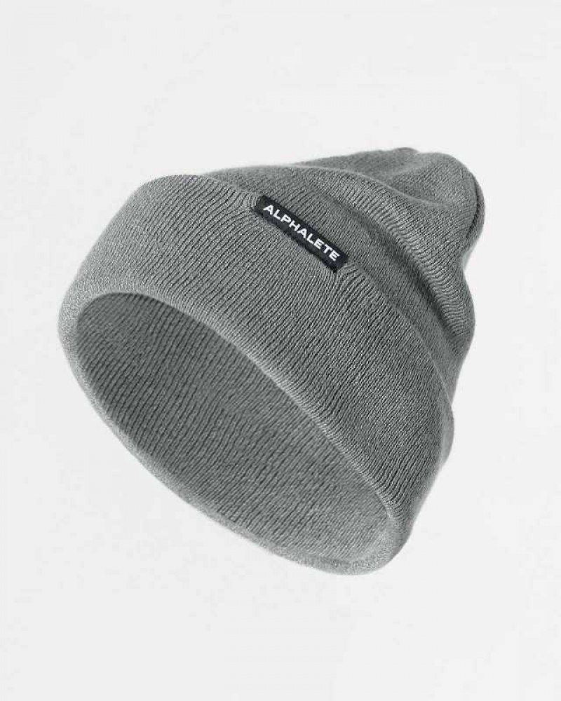 Grey Unisex Alphalete Essential Foldover Beanie | UAE-649802