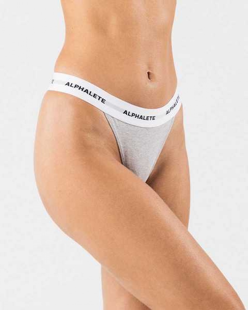 Grey Women's Alphalete Acute Thong Underwear | UAE-481653