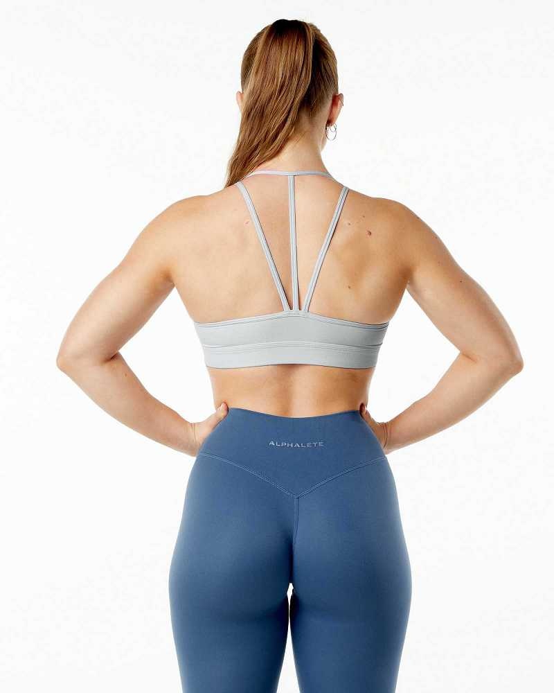 Grey Women's Alphalete Alphalux Tri Sports Bra | UAE-187529