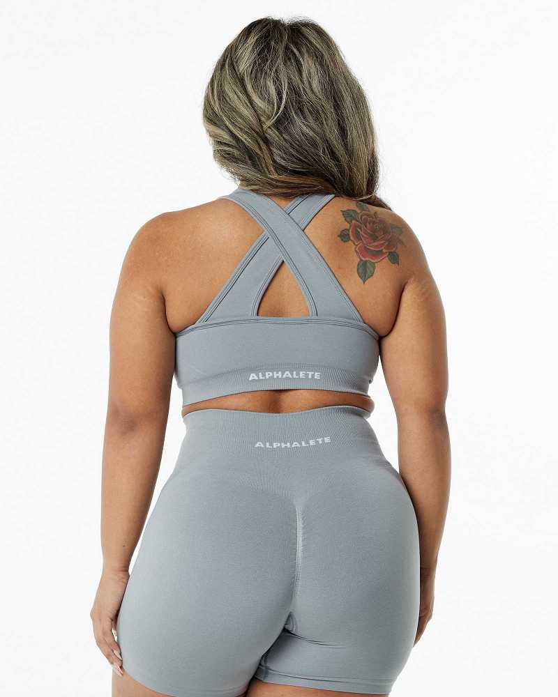 Grey Women's Alphalete Amplify Sports Bra | UAE-842659