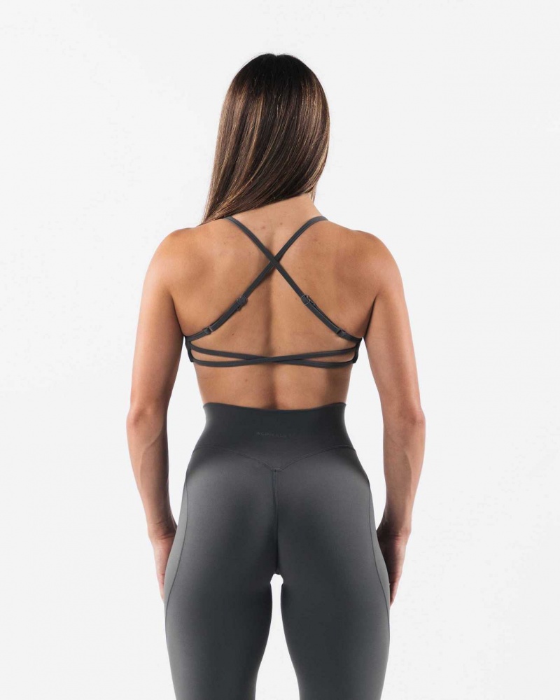 Grey Women's Alphalete Aura Strappy Sports Bra | UAE-781096