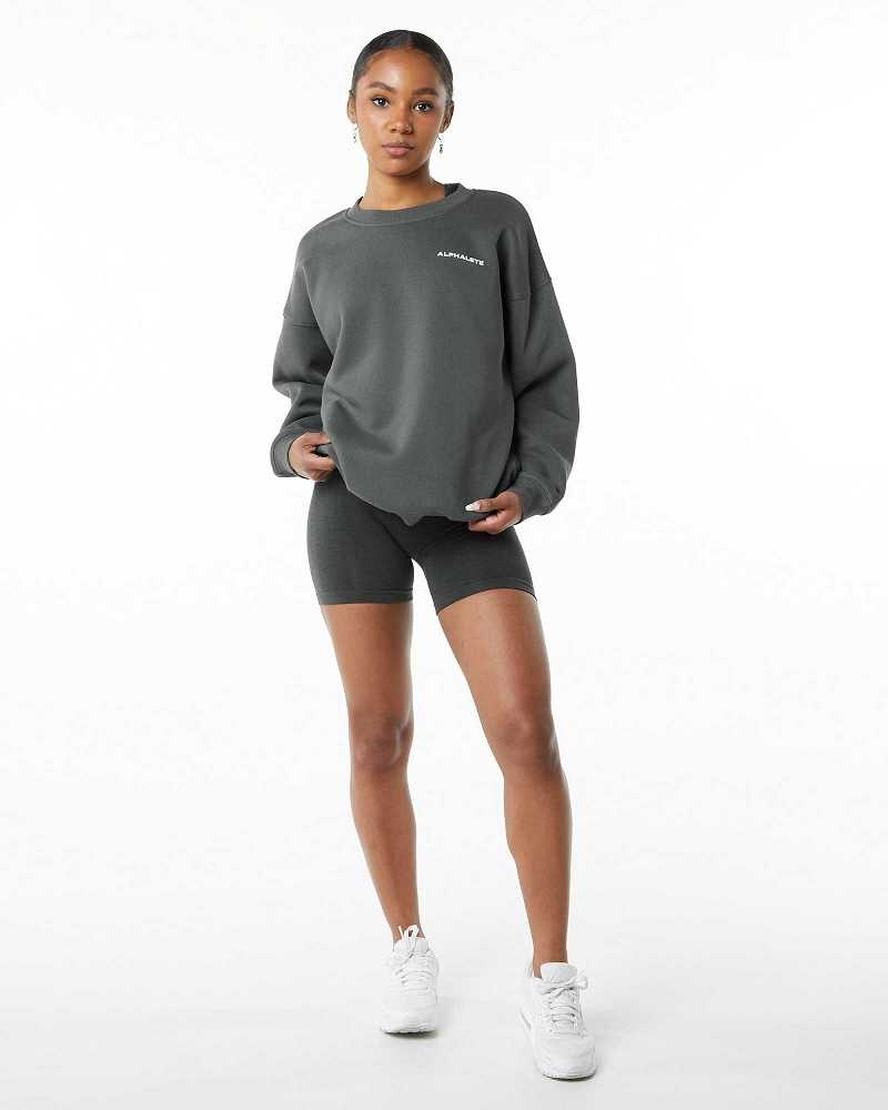 Grey Women's Alphalete Classic Crew Long Sleeve Shirts | UAE-723014