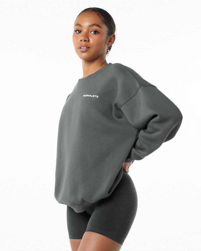 Grey Women's Alphalete Classic Crew Long Sleeve Shirts | UAE-723014