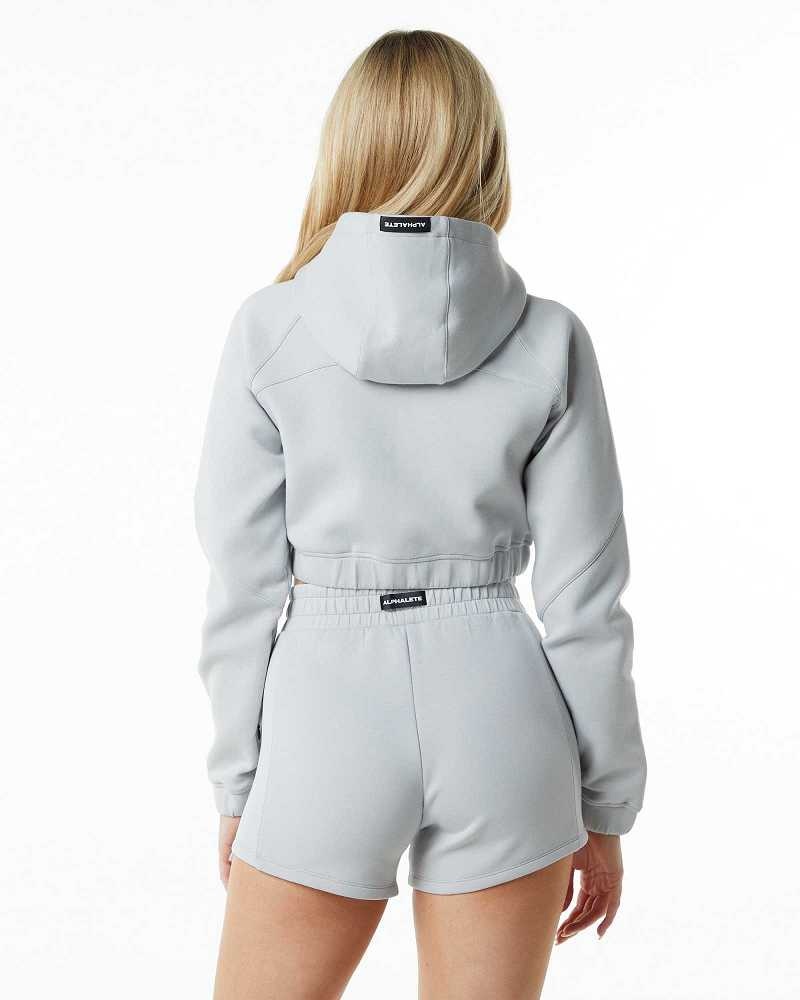 Grey Women's Alphalete ELMTS Full-Zip Crop Jackets | UAE-057836