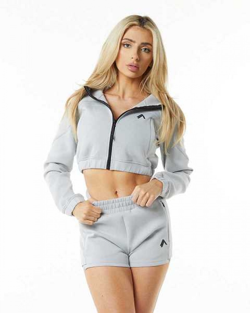 Grey Women\'s Alphalete ELMTS Full-Zip Crop Jackets | UAE-057836