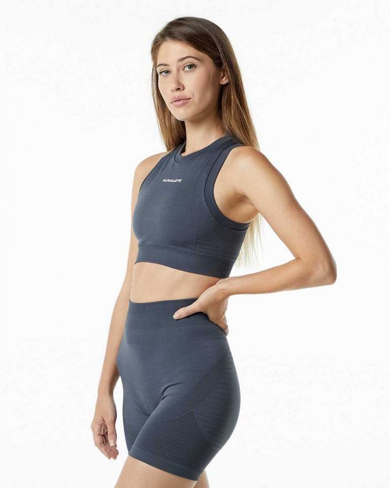 Grey Women's Alphalete Ozone Crop Sports Bra | UAE-125497