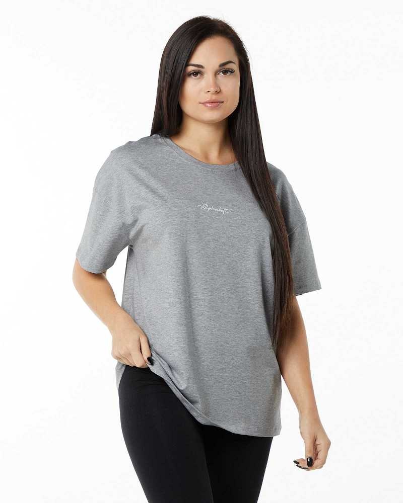 Grey Women's Alphalete Signature Oversized Short Sleeve Shirts | UAE-428619