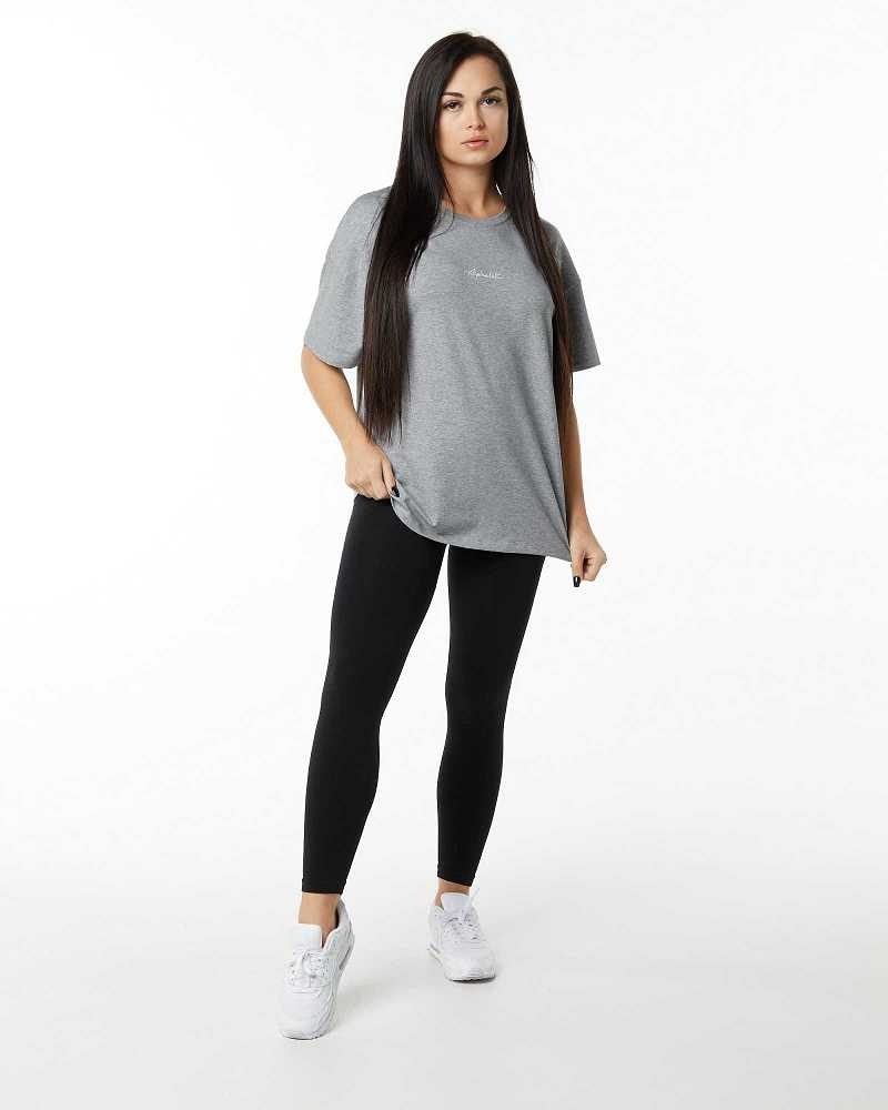 Grey Women's Alphalete Signature Oversized Short Sleeve Shirts | UAE-428619