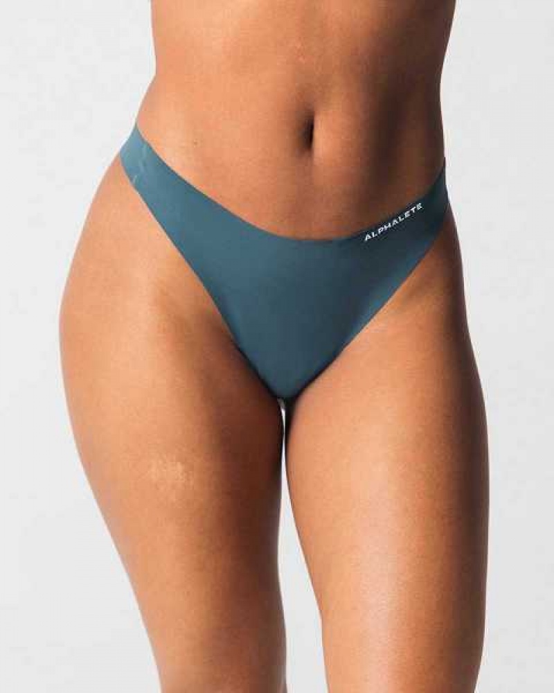 Grey / Navy / Black Women's Alphalete Seamless Thong 3pk Underwear | UAE-231586