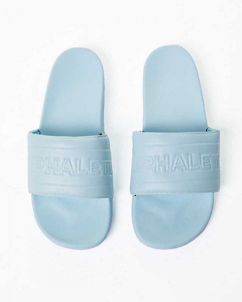 Light Blue Unisex Alphalete Essential Core Slides | UAE-635810