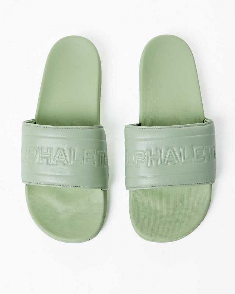 Light Green Unisex Alphalete Essential Core Slides | UAE-162798